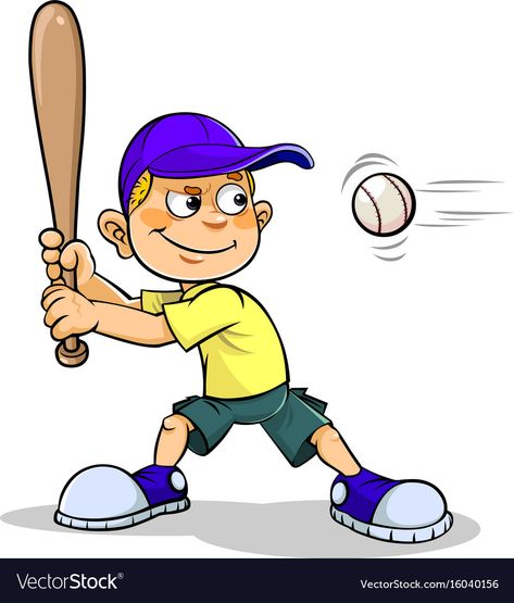 Boy playing baseball Royalty Free Vector Image Sports Cartoon Images, Sports Images Pictures, Baseball Aesthetic, Baseball Boy, Baseball Vector, Kid Goku, Boy Cartoon, Cool Baby Names, Baseball Pictures