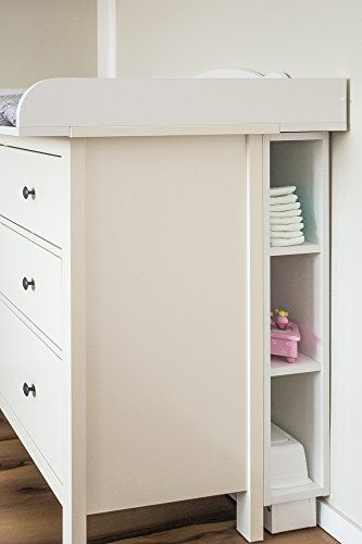 KraftKids Stauraumregal für Wickeltisch weiß passend für… Storage Room Shelves, Hemnes Chest Of Drawers, White Changing Table, Diy Kids Table, Ikea Hemnes, Room Shelves, Nursery Baby Room, Baby Bedroom, Nursery Room Decor