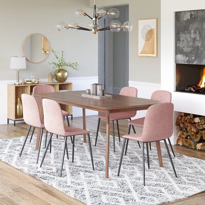 x Wallpaper Decor Bedroom, Pink Dining Chairs, Pink Chairs, Dining Room Wallpaper, Dining Room Remodel, Velvet Dining Chair, Beautiful Dining Rooms, Solid Wood Dining Chairs, Dining Room Inspiration