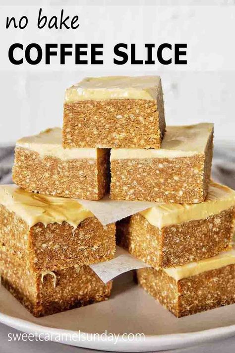 Coffee Slice No Bake, Coffee Slice Recipe, Slices Recipes Easy No Bake, Quick And Easy Slice Recipes, Recipes Using Instant Coffee, Easy Tray Bakes, Coffee Slice, No Bake Slice, Cofee Cake