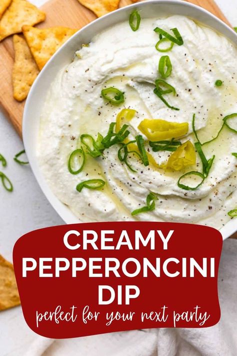 Pepperoncini Dip is a salty, briny mix of cream cheese, feta cheese, garlic, olive oil, Greek yogurt, and of course, pepperoncini. Pepperoncini Dip, Food Recipes Appetizers, Italian Appetizers Easy, Mexican Food Recipes Appetizers, Dip Appetizers, Church Fellowship, Delicious Dips Recipes, Stuffed Pepper Dip, Party Food Recipes