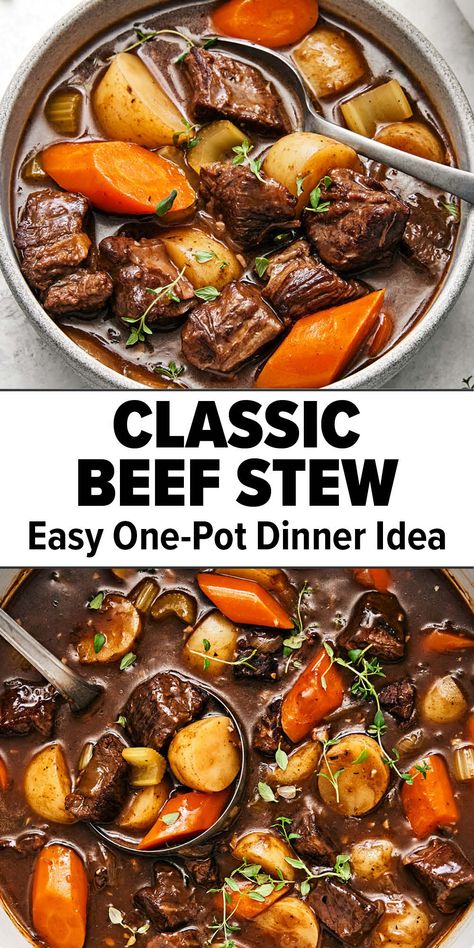 Classic beef stew recipe Stew Meat Recipes Stove Top, Beef Stew Easy, Ultimate Beef Stew, Gluten Free Beef Stew, Classic Beef Stew Recipe, Beef Stew Stove Top, Stew Easy, Braised Meat, Classic Beef Stew