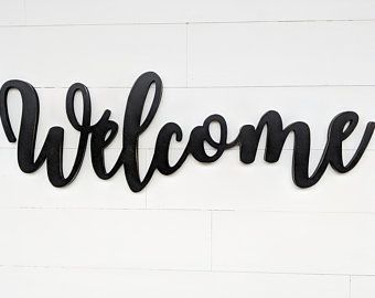 Welcome Word Cutout | Wooden letters | Welcome Sign | Small Woodshop, Welcome Words, Porch Makeover, Wooden Words, Welcome Letters, Makeover Ideas, Command Strips, Wooden Letters, Cnc Router