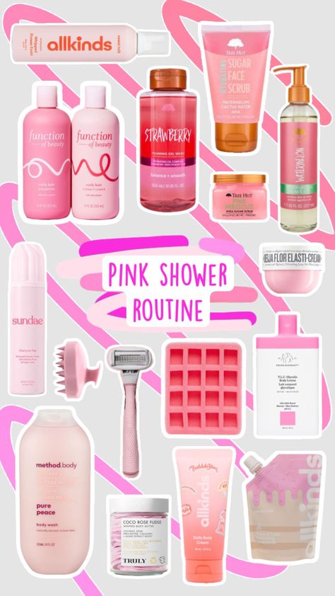 •pink shower routine• #fyp #outfitinspo #preppy #preppyfit Summer Shower Routine, Everything Shower Routine List, All Kinds Shower Products, Preppy Shower Products, Preppy Hygiene, Preppy Baskets, Pink Shower Routine, Everything Shower List, Preppy Shower Routine