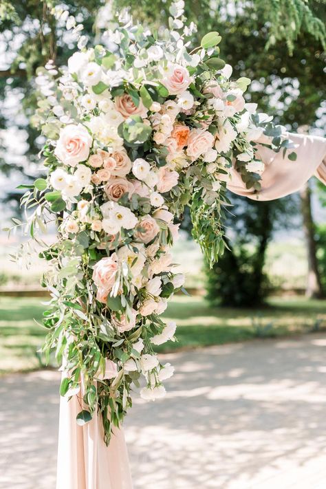 Blush And Moss Wedding, Wedding Gazebo Flowers, Tuscany Spring, Peach Wedding Decorations, Peach Pink Wedding, Tuscany Italy Wedding, Cortona Tuscany, Peach Wedding Colors, Wedding Color Schemes Spring