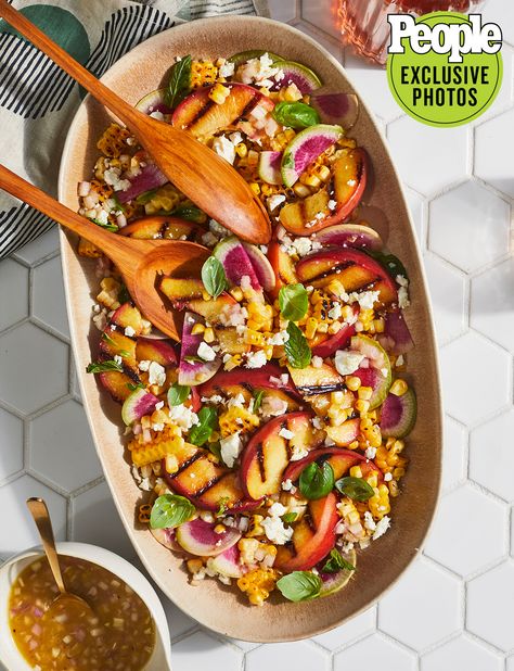 Corn Peach Salad, Alternative Salads, Peach Feta Salad, Gail Simmons, Chilled Soups, Summertime Food, Suddenly Salad, Charred Corn, Recipes Salads