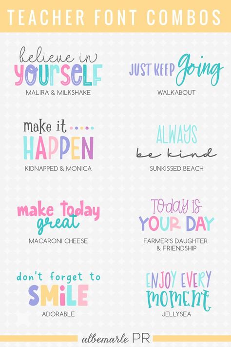 8 Ideas for Teacher Font Pairings Teacher Handwriting Fonts, Fun Font Combinations, Canva Fonts Teachers, 2024 Cute Font, Canva Fonts For Bulletin Board, Fun Canva Font Pairings, Teacher Fonts On Canva, Teacher Fonts Canva, Teacher Fonts Dafont