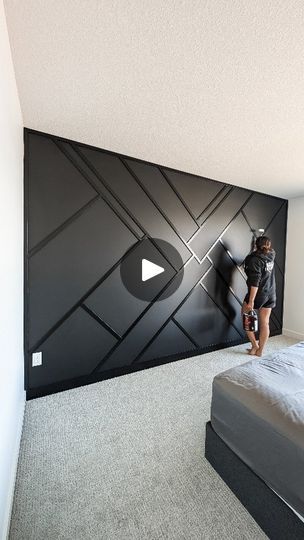 6.4K views · 2.2K reactions | Finished this board and batten trim wall a while back and honestly so in love with this effect using the same color black and different sheens!   Did you think they were the same color or different shades?   . . . #trimwall #boardandbatten #blackwall #blackaccentwall #bedroomdecor #bedroomdesign #bedroomfeaturewall #bedroomaccessories #illustriousinteriors | Ashley Rosenow | 𝓘𝓵𝓵𝓾𝓼𝓽𝓻𝓲𝓸𝓾𝓼 𝓘𝓷𝓽𝓮𝓻𝓲𝓸𝓻𝓼 | Carabide · Smooth Mood Black Board And Batten Bedroom Wall, Matt Black Bedroom Wall, Black Matte Accent Wall Bedroom, Matt Black Accent Wall, Matt Black Accent Wall Bedroom, Colored Board And Batten, Black Matte And Glossy Accent Wall, Black Accent Wall Bedroom Ideas, Black Accent Wall Bedroom