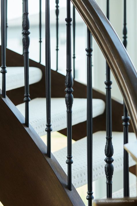 180 Staircase, Stairwell Design, Iron Staircase Railing, Handrail Lighting, Custom Stairs, Wrought Iron Stair Railing, Stairs Renovation, Staircase Interior Design, Wrought Iron Staircase