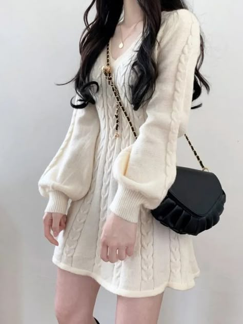 V Model, Cable Knit Dress, Outfits Female, Sweater Mini Dress, Korean Fashion Casual, Dresses 2024, Mini Sweater Dress, Sweater Dress Women, Knit Mini Dress