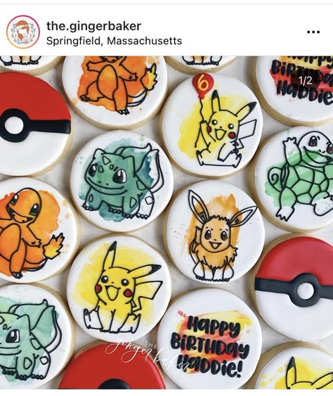 Pokémon Decorated Cookies, Character Cookies Decorated, Pokemon Cookies Royal Icing, Pokemon Birthday Cookies, Pokémon Sugar Cookies, Pokemon Cupcake Ideas, Pokemon Cookies Decorated, Pokemon Sugar Cookies, Pokemon Cookies