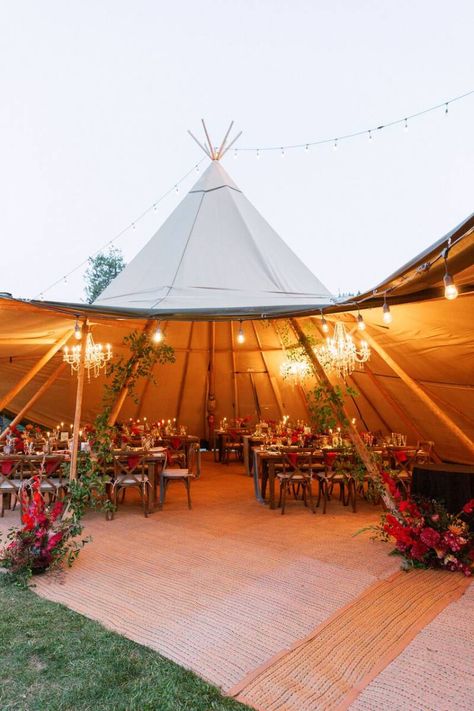 Teepee Wedding Decorations, Mountain Tent Wedding, Tipi Wedding Ceremony, Tipi Tent Wedding, Teepee Wedding Ideas, White Wedding Tent, Wedding Tent Lighting, Tipi Wedding Decor, Yurt Wedding