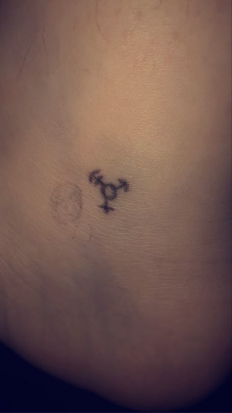 Punk Stick And Poke, Stick And Pole Tattoo Ideas, Trans Symbol Tattoo, Midwest Emo Tattoo, Star Stick And Poke, Transgender Tattoo, Transgender Tattoo Ideas, Trans Tattoo, Trans Symbol