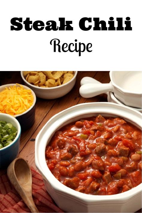 steak chili recipe Chili Steak Recipe, Cowboy Chili Recipe, Steak Chili Recipe, Venison Chili Recipe, Cowboy Chili, Recipe For Steak, Steak Chili, Cowboy Steak, White Bean Recipes