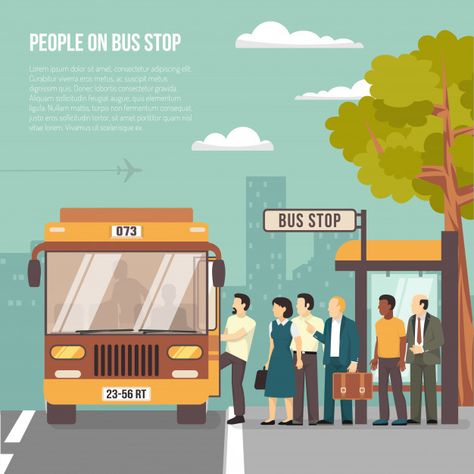 City bus stop flat poster Free Vector Bus Illustration, Bus Drawing, Bus Art, Bus Shelters, Business Brochure Design, Modern Brochures, City Bus, Blue Business Card, Free City