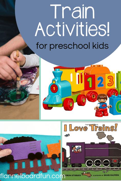 Let's Play: Preschool Train Activities | Flannel Board Fun Trains Preschool, Preschool Circle Time Activities, Circle Time Activities, Early Literacy Activities, Preschool Circle Time, Fine Motor Activities For Kids, Train Book, Train Theme, Kids Toys For Boys