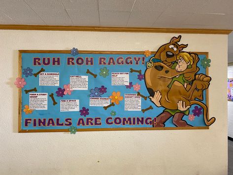 Ra Bulletin Boards Scooby Doo, Scooby Doo Ra Bulletin Board, Resident Advisor Programs, Funny Ra Boards, Scooby Doo Ra Theme, Fun Ra Bulletin Boards, Ra College Floor Themes, Ra Introduction Board, Finals Bulletin Board Ra