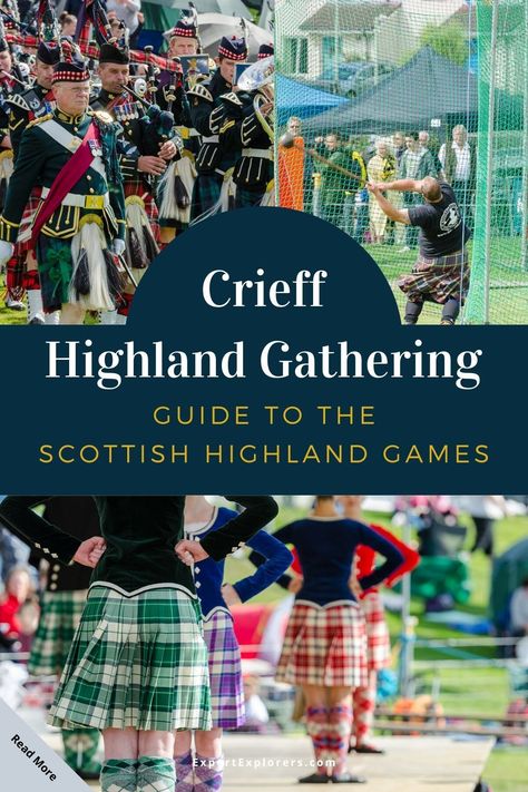 Known as “Scotland’s Premier  Highland Games,” the Crieff Highland Gathering takes place every August. A cultural festival of strength and agility. Marvel at the caber toss, hammer throw, tug of war, highland dancing, bagpipes, track and field events, and so much more. Great day out in the Scottish Highlands. Via ExpertExplorers.com | #Scotland #UK # Festival Caber Toss, Highland Games Scotland, Nanowrimo 2023, Scottish Party, Scottish Games, Scottish Highland Games, Scottish Highland Dance, Track And Field Events, Scottish Festival