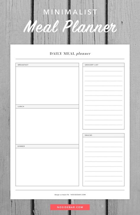 Use this free minimalist daily meal planner printable to help design a simple life. Mom Planner Ideas, Family Meal Prep Ideas, Meal Planner Ideas, Planner Ideas Weekly, Menu Sans Gluten, Exercise Planner, Template Journal, Meal Planner Printable Free, Family Meal Prep