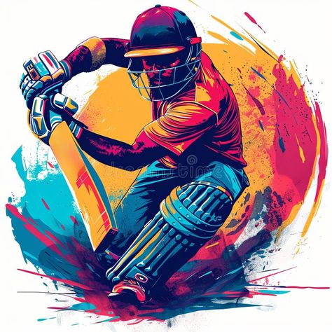 Colorful illustration depicting man, cricket player in full motion with bat against white background. Artwork. Poster. royalty free stock photograph Cricket Artwork, Cricket Poster Design, Cricket Background, Cricket Illustration, Photograph Illustration, Cricket Logo, Background Artwork, Cricket Poster, Cricket Player