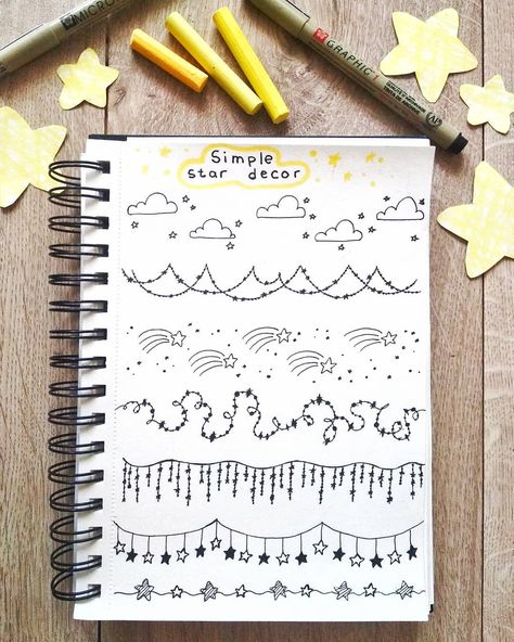 Don't know how to decorate your bujo pages? Here are some cute and easy ideas! ⭐🌟🌠 #doodles #doodleart #doodle #doodling #bujo #bujoideas… Bullet Journal Dividers, Bullet Journal Lettering, Bullet Journal Headers, January Bullet Journal, Bullet Journal 2020, Arte Doodle, Bullet Journal Banner, Bullet Journal Cover Page, Bullet Journal Notes