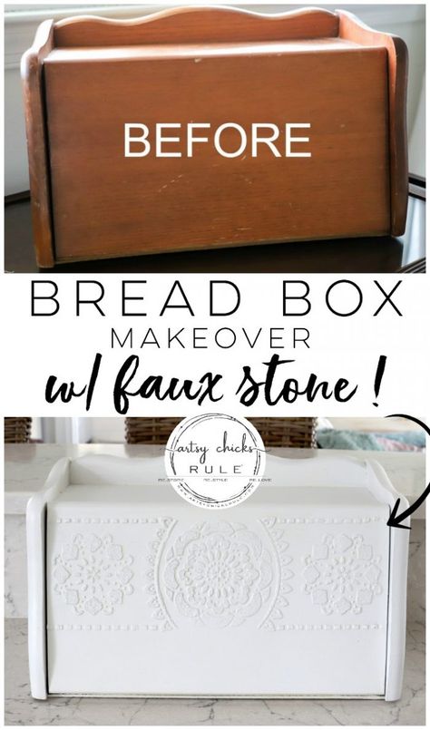 Repurposed Bread Box - Take Two!! So many uses besides bread! Great storage idea! artsychicksrule.com #repurposedbreadbox #breadboxmakeover #breadboxideas #storageideas Metal Bread Box Makeover, Painted Bread Box Ideas, Diy Bread Box Ideas, Bread Box Repurpose, Breadbox Makeover, Bread Box Makeover, Bread Box, Thrift Store Makeover Ideas, Wooden Bread Box