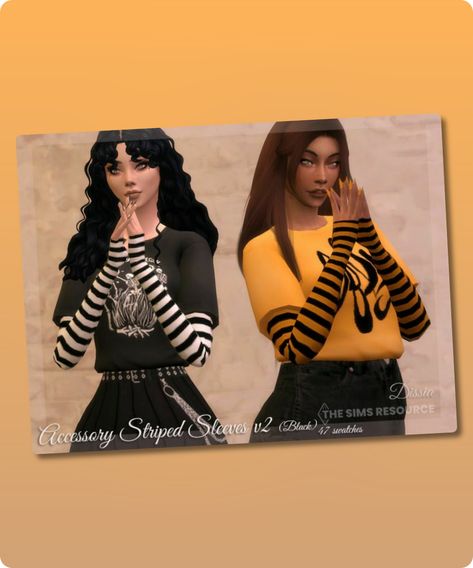 Sims 4 Accessory CC: Accessory Striped Sleeves V2  Black  By Dissia Sims 4 Gloves Cc, Sims 4 Cc Gloves, Black And White Gloves, Sims Accessories, Long Black Gloves, Striped Gloves, Sims 4 Cc Download, Studded Accessories, Best Sims