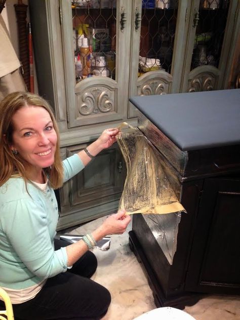 Maison Decor: Use Foil for an easy Silver Leaf finish! Stereo Cabinet, Gilding Wax, Sea Sponge, Furniture Rehab, Wood Cabinet, Scrub Brush, Furniture Finishes, Furniture Redo, Refurbished Furniture