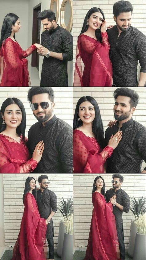 Suit And Saree Couple, Couple Poses In Saree For Photoshoot, Couple Poses In Saree, Couple Picture Ideas Selfie, Couple Photography Winter, Eid Photoshoot Ideas, Couples Picture, Sarah Khan, Romantic Videos