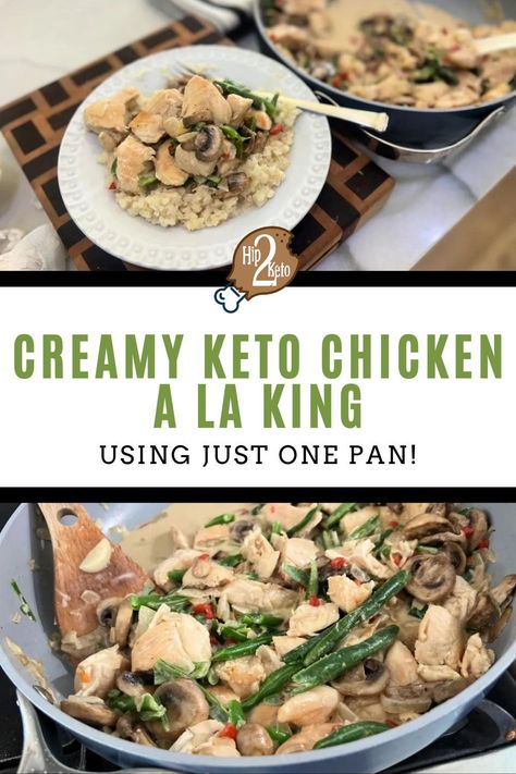 This rich and creamy low carb chicken a la king recipe is an easy skillet meal. Make this delicious meal using just one pan for easy clean up. Keto Chicken Crockpot Recipes, Keto Dinner For Family, Chicken Breast Recipes Keto, Hip2keto Recipes, Keto Chicken Casserole Recipes, Keto Chicken Breast Recipes, Keto Main Dish Recipes, Keto Chicken Breast, Chicken A La King Recipes