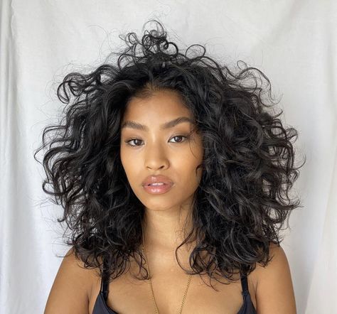 Round Cut Curly Hair, Short Loose Curly Hair, Curly Medium Hair, Blasian Woman, Black Wavy Hair, Natural Curly Hair Cuts, Colored Curly Hair, Curly Hair Inspiration, Curly Girl Hairstyles