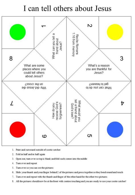 i-can-tell-others-about-jesus-cootie-catcher-by-renee-gorby Cootie Catcher Template, Fortune Teller Paper, Family Proclamation, Cootie Catcher, Fortune Tellers, Printable Ideas, Paper Printable, Making Paper, Fortune Teller