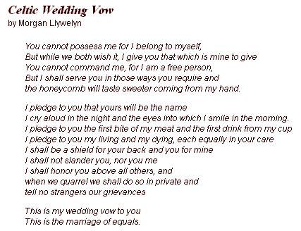 Celtic Wedding Vow - not sure if I like the entire vow but I do enjoy several of the verses. Handfasting Vows Pagan, Viking Marriage Vows, Traditional Scottish Wedding Vows, Traditional Celtic Wedding Vows, Celtic Vows Wedding, Irish Wedding Vows Marriage, Celtic Marriage Vows, Scottish Wedding Vows, Viking Wedding Vows