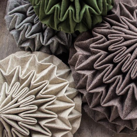 Cones by Jule Waibel Supreme Furniture, Folding Structure, Vegan Design, Geometric Construction, Retail Design Blog, Pleated Fabric, Wall Board, Wet Felting, Earthy Colors