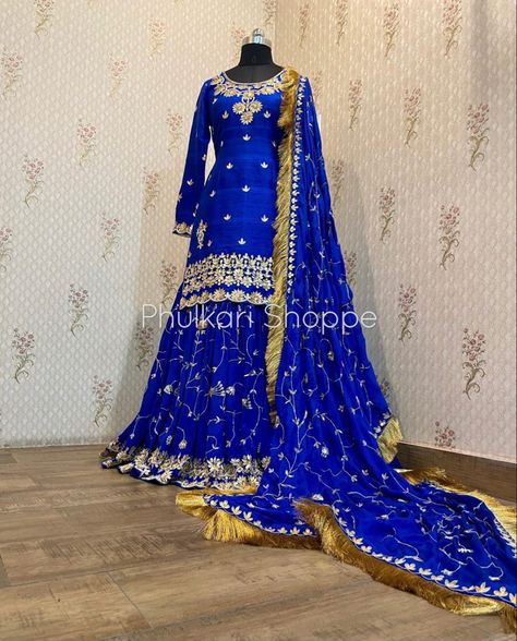 Luxurious Lehenga, Blue Gharara, Silk Kameez, Bridal Gharara, Ladies Suit Design, Pakistani Dresses Party, Punjabi Suits Party Wear, Haldi Dress, Sharara Designs