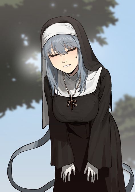 Nun Character Art, Anime Nun Outfit, Gogalking Art, Nun Character Design, Nun Character, Nun Drawing, Anime Nun, Nun Outfit, Anime Head