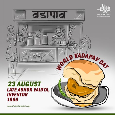 Vadapav Quotes, Vadapav Creative Ads, Vadapav Illustration, Vada Pav Illustration, Pune City, Food Logo Design Inspiration, World Vegan Day, India Painting, Ads Creative Advertising Ideas