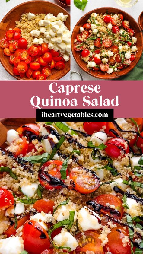 This caprese quinoa salad is loaded with juicy tomatoes, creamy mozzarella, and plenty of fresh basil for a delicious salad! Enjoy it as a quick and easy lunch or serve it as a side dish with your favorite pasta! Caprese Quinoa Salad, Caprese Quinoa, Mozzarella Caprese, Pear Salad Recipes, Caprese Salad Recipe, Edamame Salad, Salad Inspiration, Favorite Pasta Recipes, Mozzarella Salad