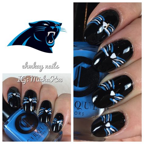 Carolina Panthers Nails, Panthers Nails, Nfl Nails, Nails 2016, Penrith Panthers, Natural Nail Art, Popular Nail Designs, Blue Nail Polish, Carolina Panthers