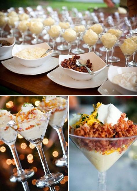 Ideas Para Catering, Mashed Potato Bar, Boho Wedding Food, Wedding Food Bars, Wedding Buffet Food, Foodie Wedding, Wedding Food Stations, Potato Bar, Wedding Appetizers