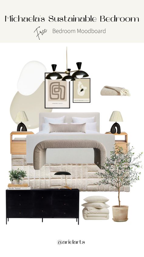 Bedroom Moodboard Post Modern Headboard, Guest Bedroom Ideas Organic Modern, Organic Modern Glam Decor, Modern Organic Moodboard, Organic Morden Bedroom, Minimal Chic Bedroom, Minimal Organic Modern, Organic Modern Small Bedroom, Neutral Chic Bedroom