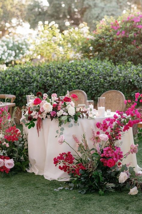 Floral Sweetheart Table, Sweetheart Table Candles, Fairytale Garden Wedding, Sweetheart Table Ideas, Talavera Wedding, Fuschia Wedding, Fairytale Garden, Hacienda Wedding, Romantic Wedding Receptions