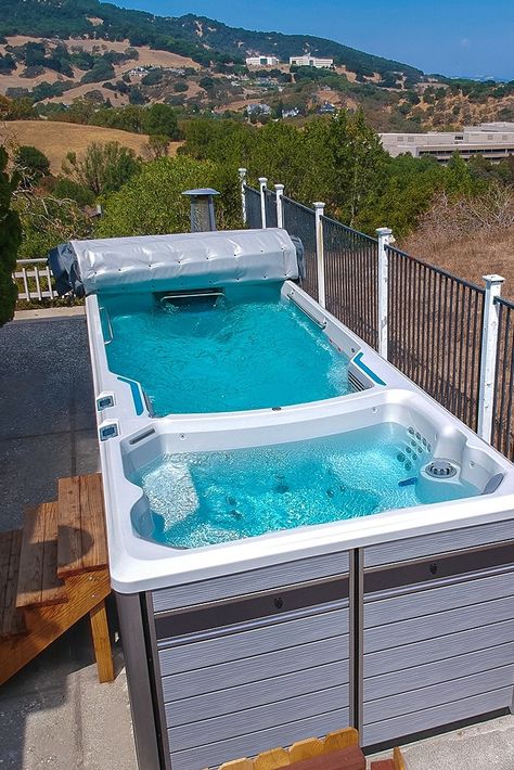 A must have for small backyards! 🙌 If you have a smaller outdoor area, you can still experience the convenience luxury of a swim spa. ⁠Imagine being steps away from a therapeutic swim, aquatic workout, or fun with the family! ⁠ Find the perfect Endless Pools Swim Spa for your home, lifestyle, and budget at Creative Energy. Swim Spas Above Ground Backyard, Outdoor Swim Spa Area Ideas, Swim Spas Above Ground, Pool And Spa Design Backyards, Swim Spa Deck Ideas, Outdoor Spa Area Ideas, Swim Spa Backyard Ideas, Large Swim Spa, Endless Swim Spa