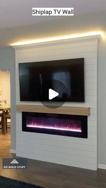 Fireplace Tv Wall Design, Tv Wall Design Shiplap, Shiplap Wall For Tv, Shiplap Wall Decor Ideas, Shiplap Tv Accent Wall, Shiplap Tv Wall, Wall Cutout, Fireplace Tv Wall, Shiplap Wall