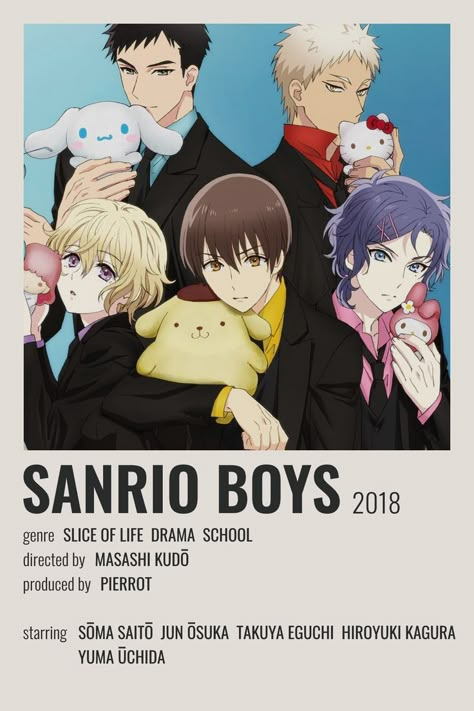 Sanrio Names, Anime Posters Minimalist, Anime Watch List, Sanrio Boys, Anime Watchlist, Sanrio Danshi, Minimalist Anime, List Anime, Anime Minimalist Poster