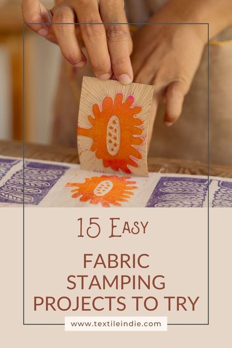 DIY fabric stamping ideas. How to make unique custom fabric stamping designs and learn to stamp with these 15 project ideas and techniques. Homemade Printing Press, Stamping Clothes Diy, Diy Fabric Stamp, Ink Stamps On Fabric, Stamps On Fabric, Block Print Fabric Diy, Fabric Stamping Clothes, Easy Stamp Ideas, Linocut Prints On Fabric