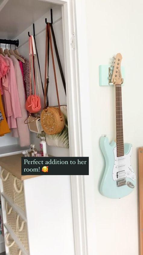 Guitar Holder Diy, Guitar Hanger Ideas, Guitar Hanging Ideas, 2024 Aesthetic, Guitar Hanger, Hanger Diy, Attic Bedrooms, Guitar Wall, Room Remodel