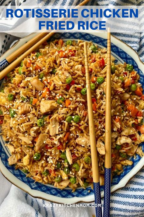 Chinese Rotisserie Chicken Recipes, Shredded Chicken Fried Rice, Fried Rice With Rotisserie Chicken, Chicken Fried Rice Rotisserie, Leftover Chicken Stir Fry Recipes, Leftover Chicken Fried Rice, Leftover Rotisserie Chicken Fried Rice, Rotisserie Chicken Recipes Rice, Ww Chicken Fried Rice Recipe