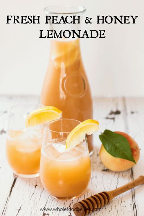 Take advantage of the seasons perfectly fresh peaches and blend up a batch of this delicious and refreshing Fresh Peach and Honey Lemonade. Only four ingredients and all of them are clean.  #lemonaderecipe #lemonaderecipehomemade #freshpeachrecipes #peachlemonade via @wholefoodbellies Quick Foods, Fresh Peach Recipes, Honey Lemonade, Honey Drink, Fresh Juices, Peach Lemonade, Fresh Peaches, Fruity Drinks, Fancy Drinks