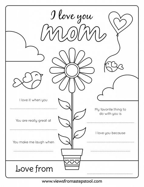 I Love You Mom Coloring Page for Kids Mothers Day Crafts Preschool, Mom Coloring Pages, Mothers Day Coloring Pages, Diy Mother's Day Crafts, Mother's Day Projects, Mother's Day Activities, Mom Printable, Folding Origami, Mothers Day Crafts For Kids